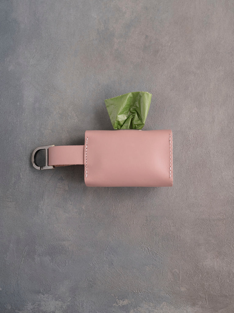 Blush Leather Dog Poop Bag Holder with button closure