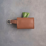Caramel Leather Dog Poop Bag Holder with button closure with hand-finished detailing