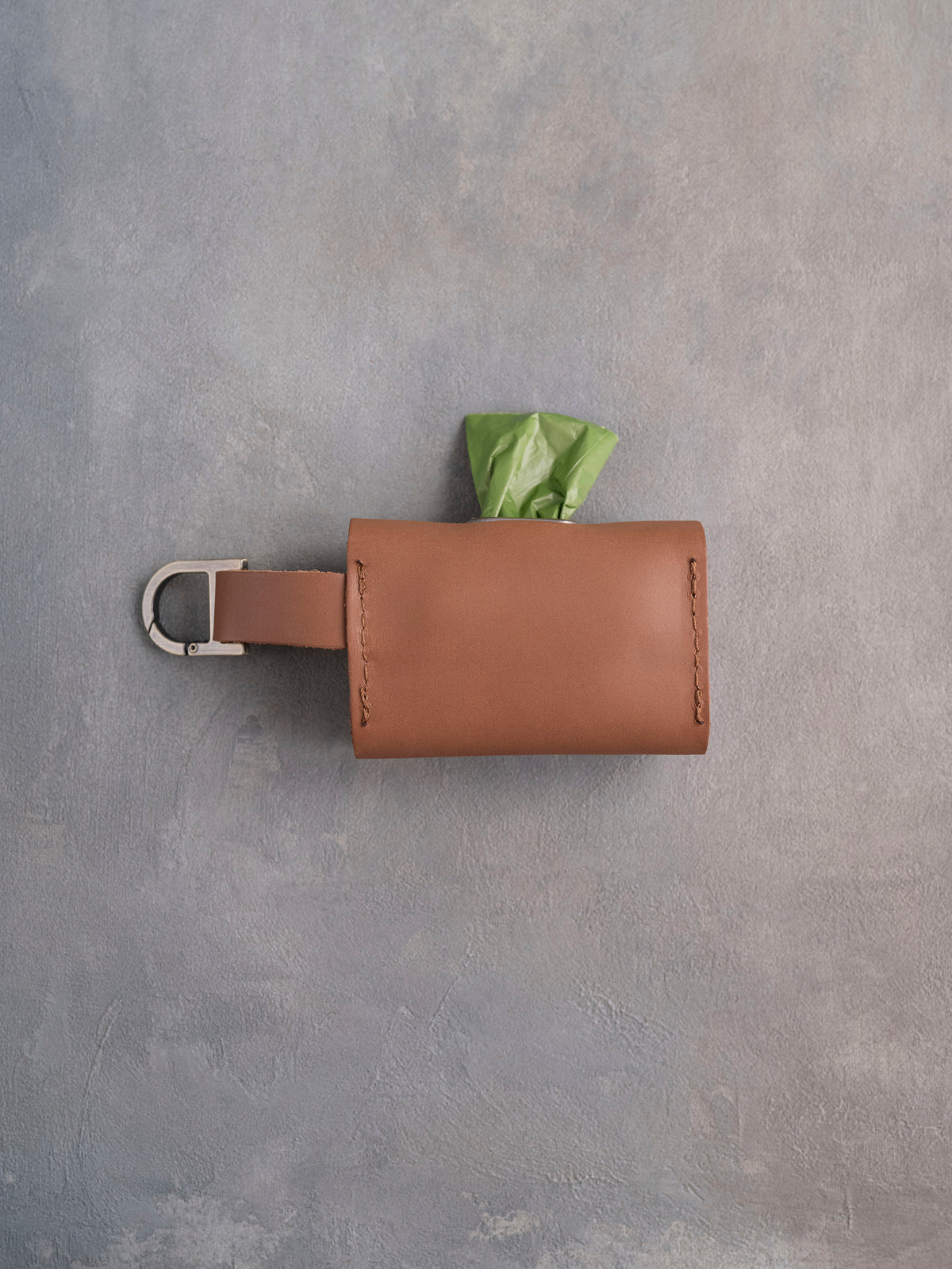 Caramel Leather Dog Poop Bag Holder with button closure with hand-finished detailing