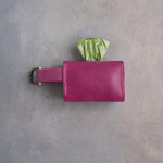 Fuchsia Leather Dog Poop Bag Holder with button closure with hand-finished detailing