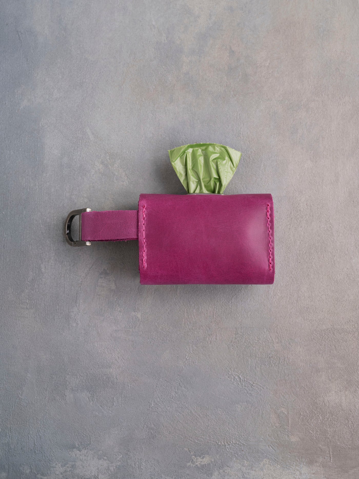 Fuchsia Leather Dog Poop Bag Holder with button closure