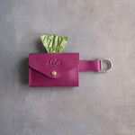 Fuchsia Leather Dog Poop Bag Holder with button closure