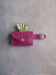 Fuchsia Leather Dog Poop Bag Holder with button closure