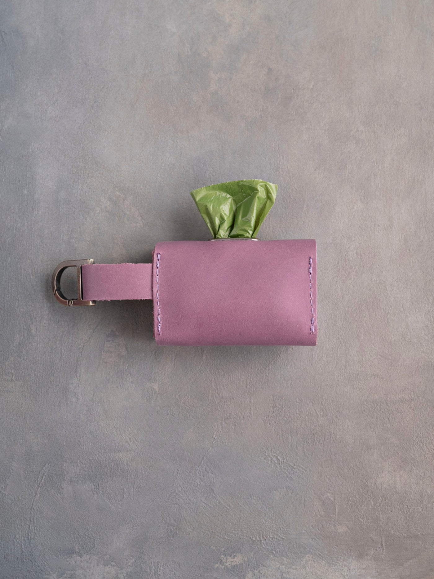 Lilac Leather Dog Poop Bag Holder with button closure