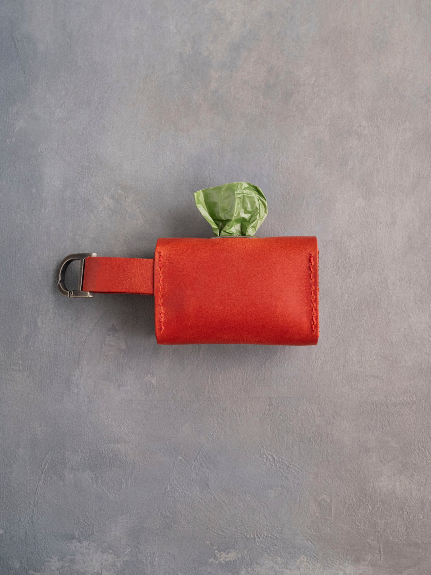 Poppy Red Leather Dog Poop Bag Holder with button closure