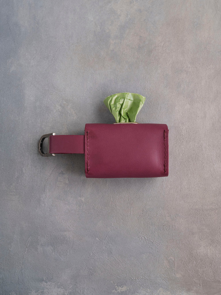 Sangria Leather Dog Poop Bag Holder with button closure