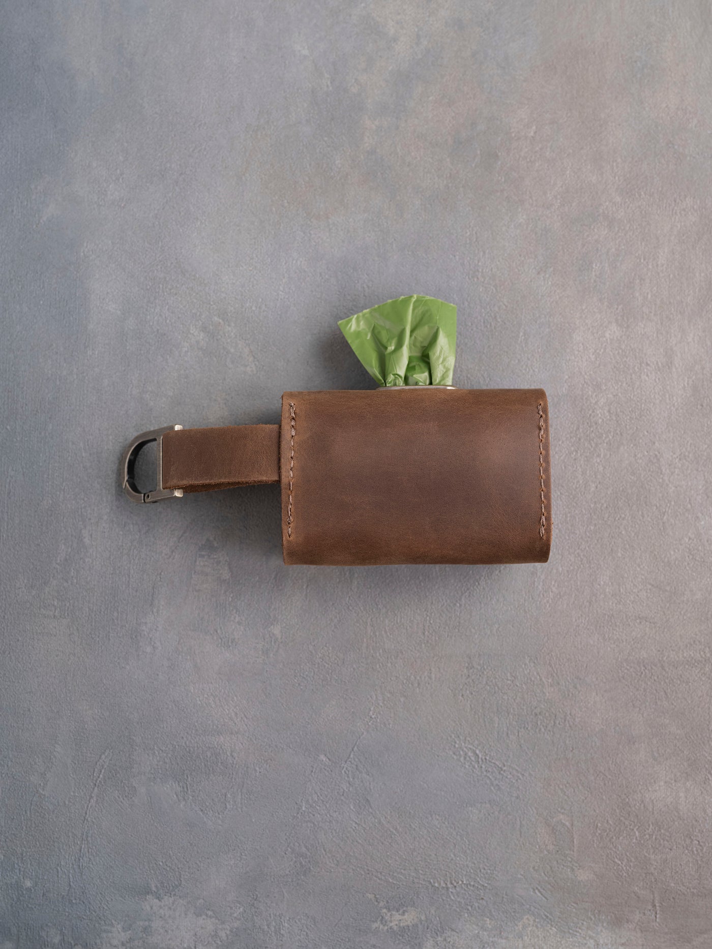 Sicilian Brown Leather Dog Poop Bag Holder with button closure