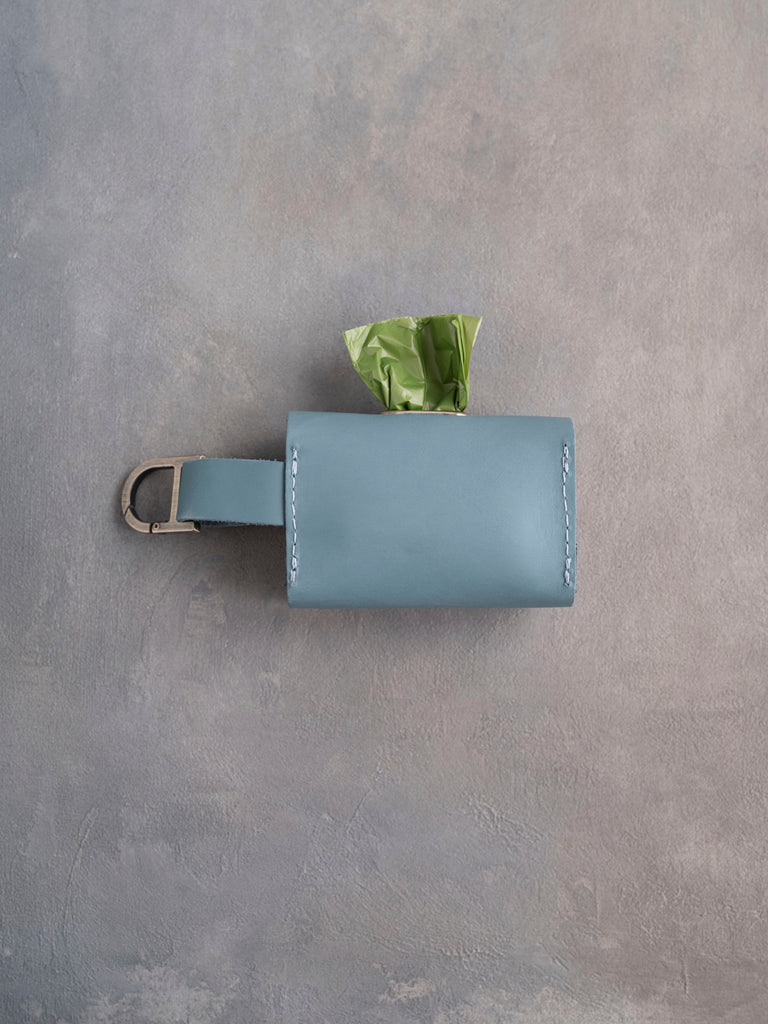 Turquoise Leather Dog Poop Bag Holder with button closure