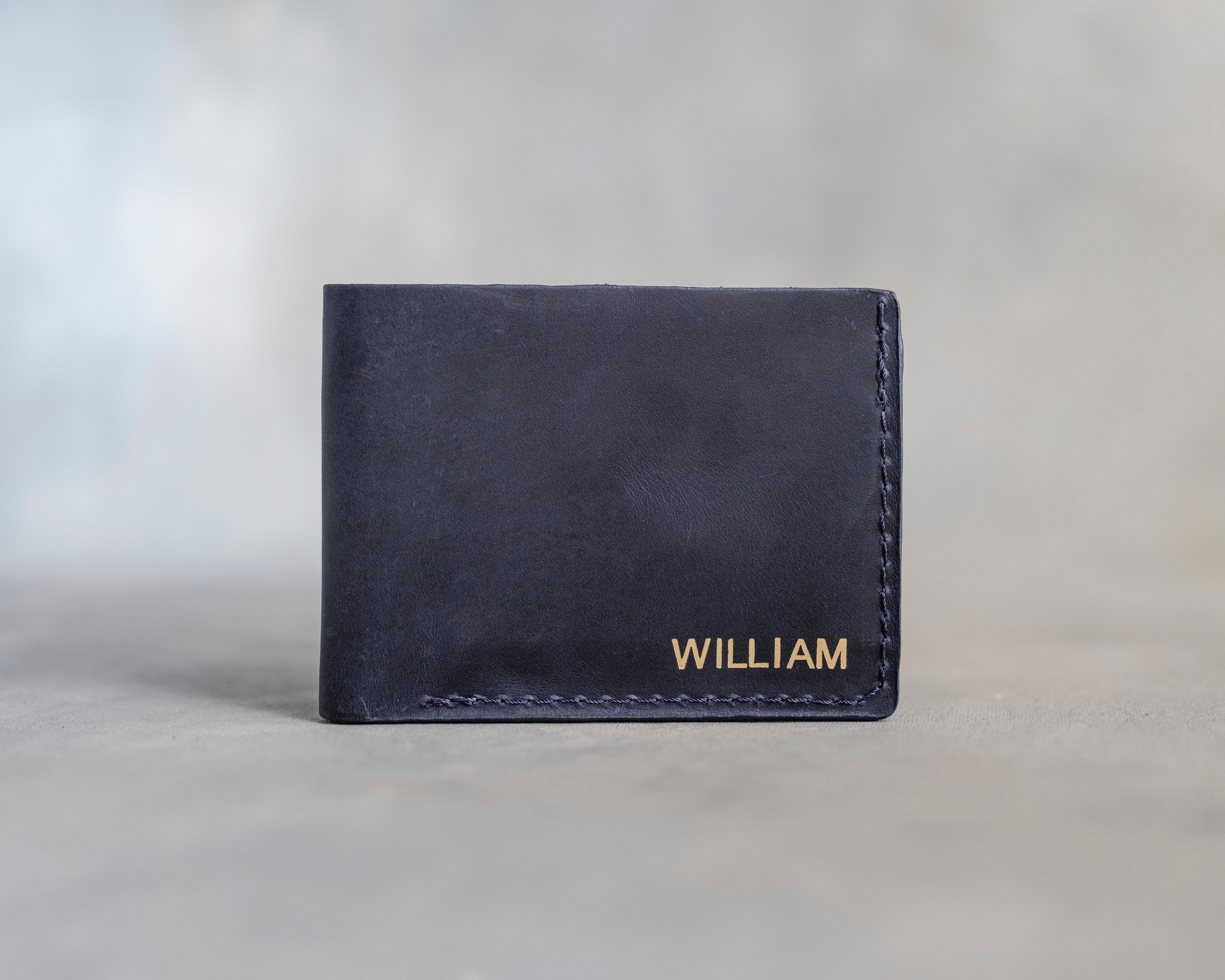 Leather Wallet Bifold in Blueberry Leather