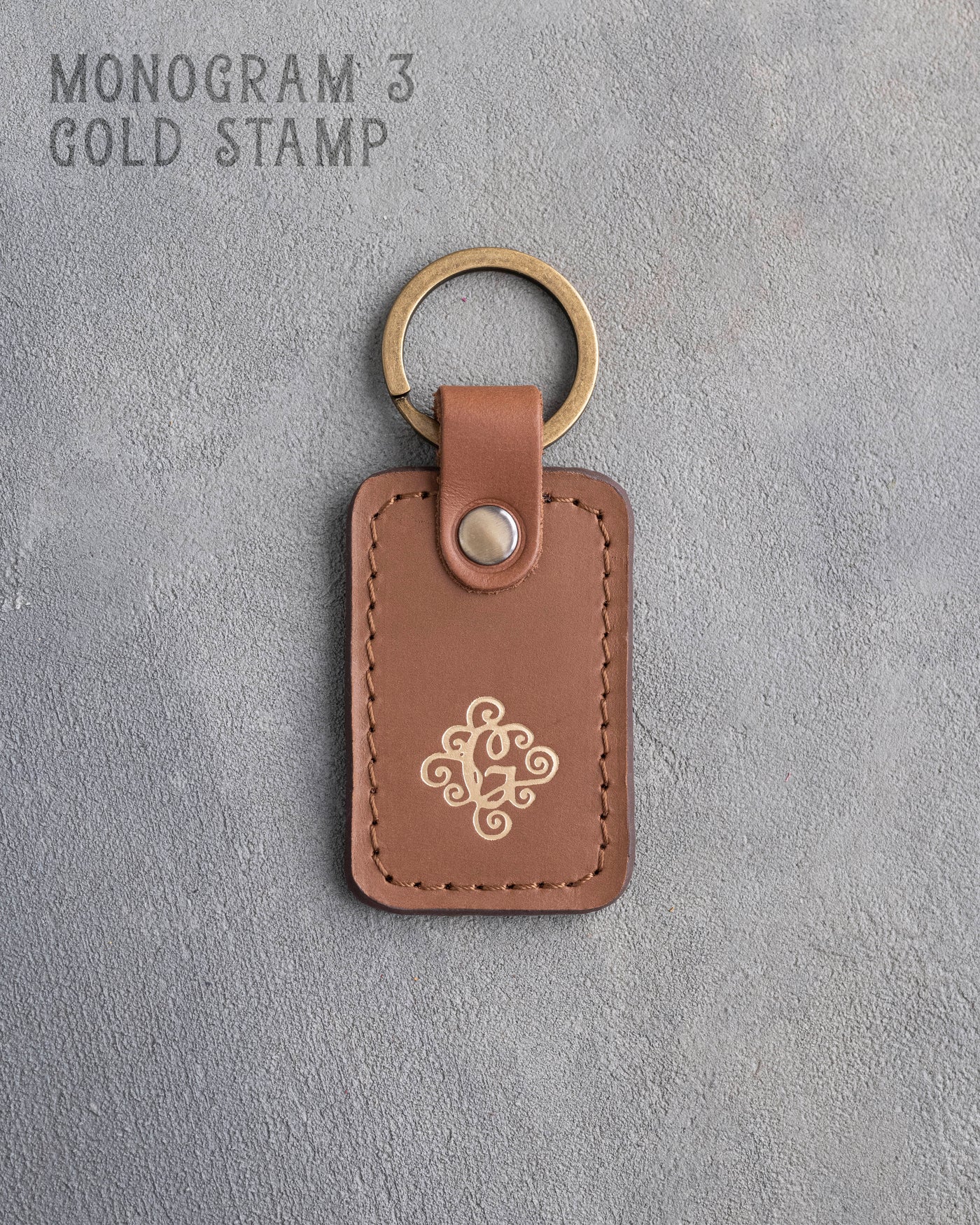 Personalized Leather Keychain in Caramel Leather