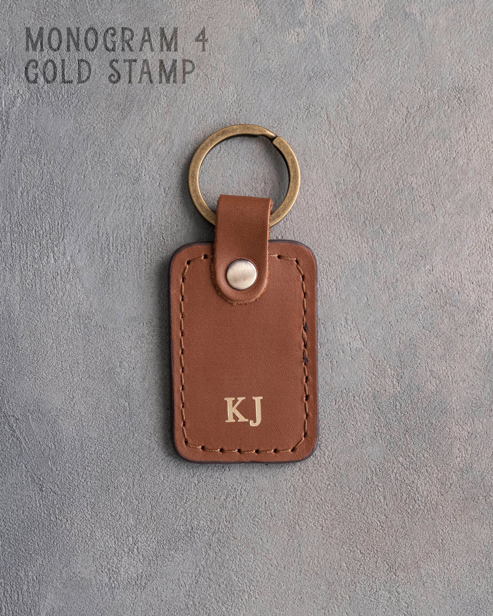 Personalized Leather Keychain in Caramel Leather
