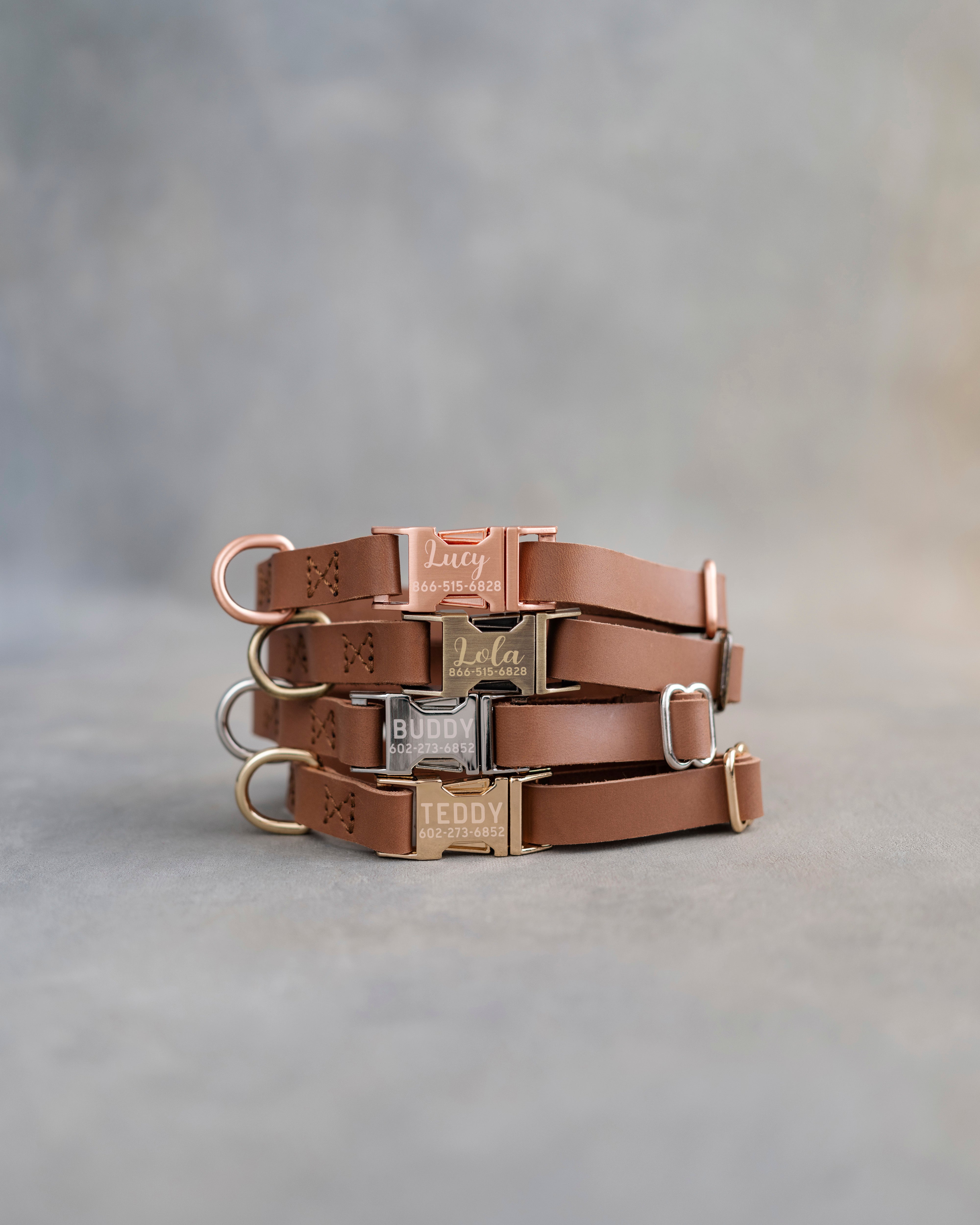 Dog Collar in Caramel leather with fast release buckle