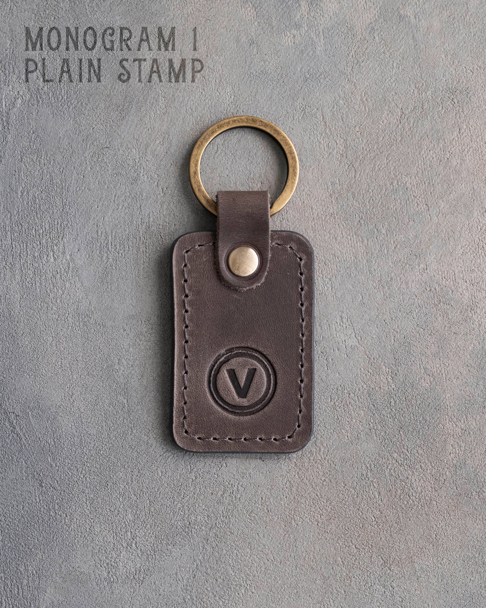 Personalized Leather Keychain in Country Gray Leather