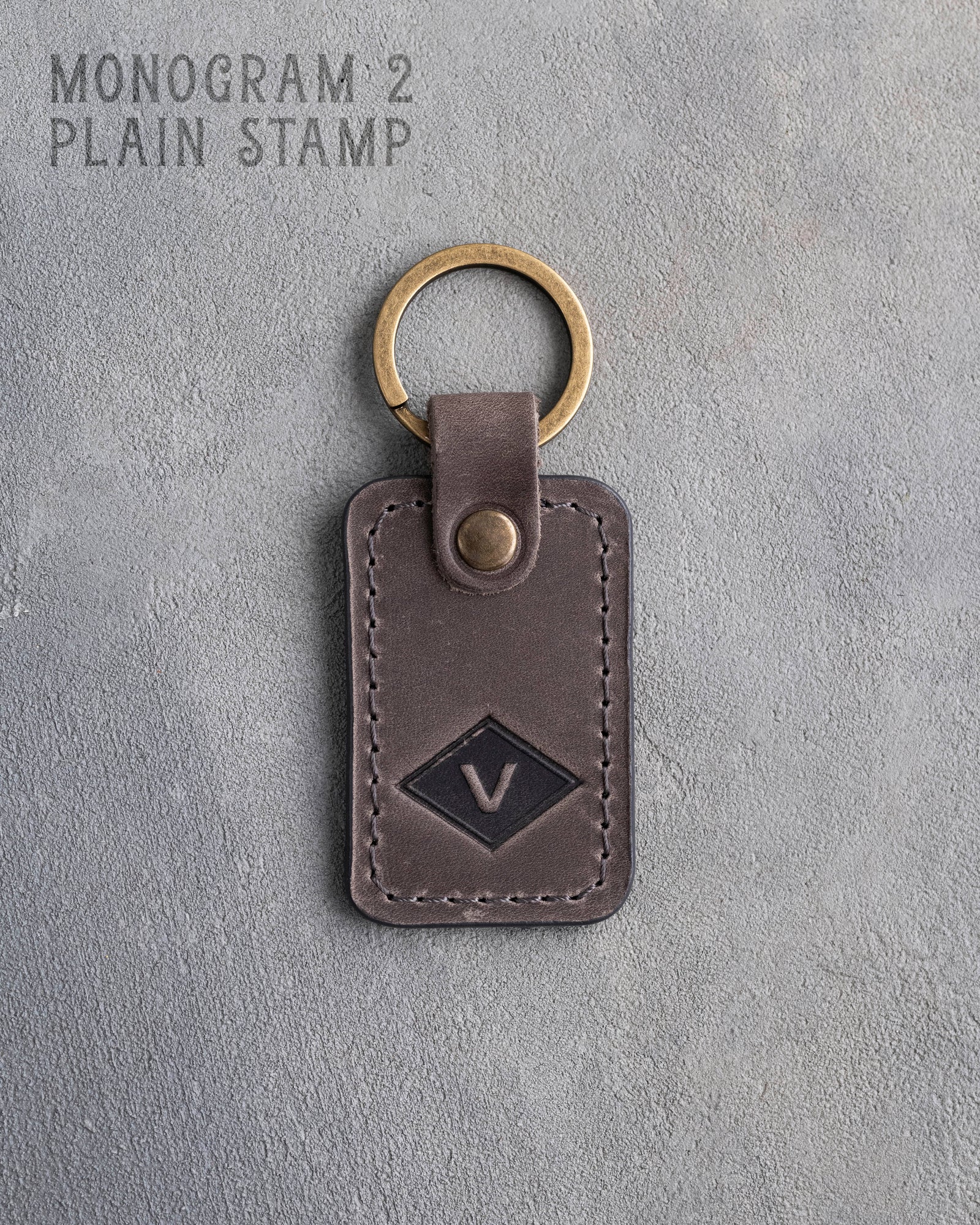 Personalized Leather Keychain in Country Gray Leather