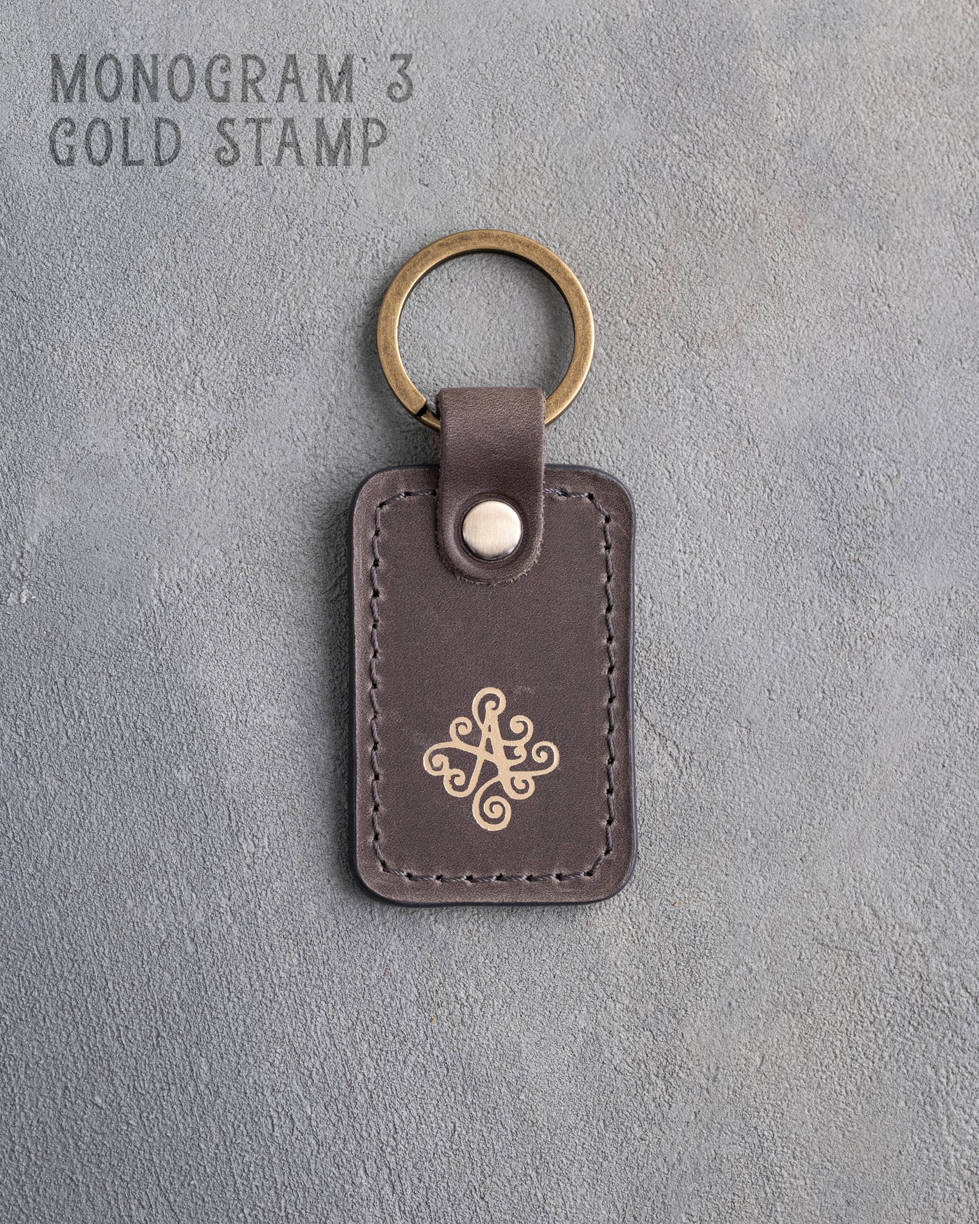 Personalized Leather Keychain in Country Gray Leather