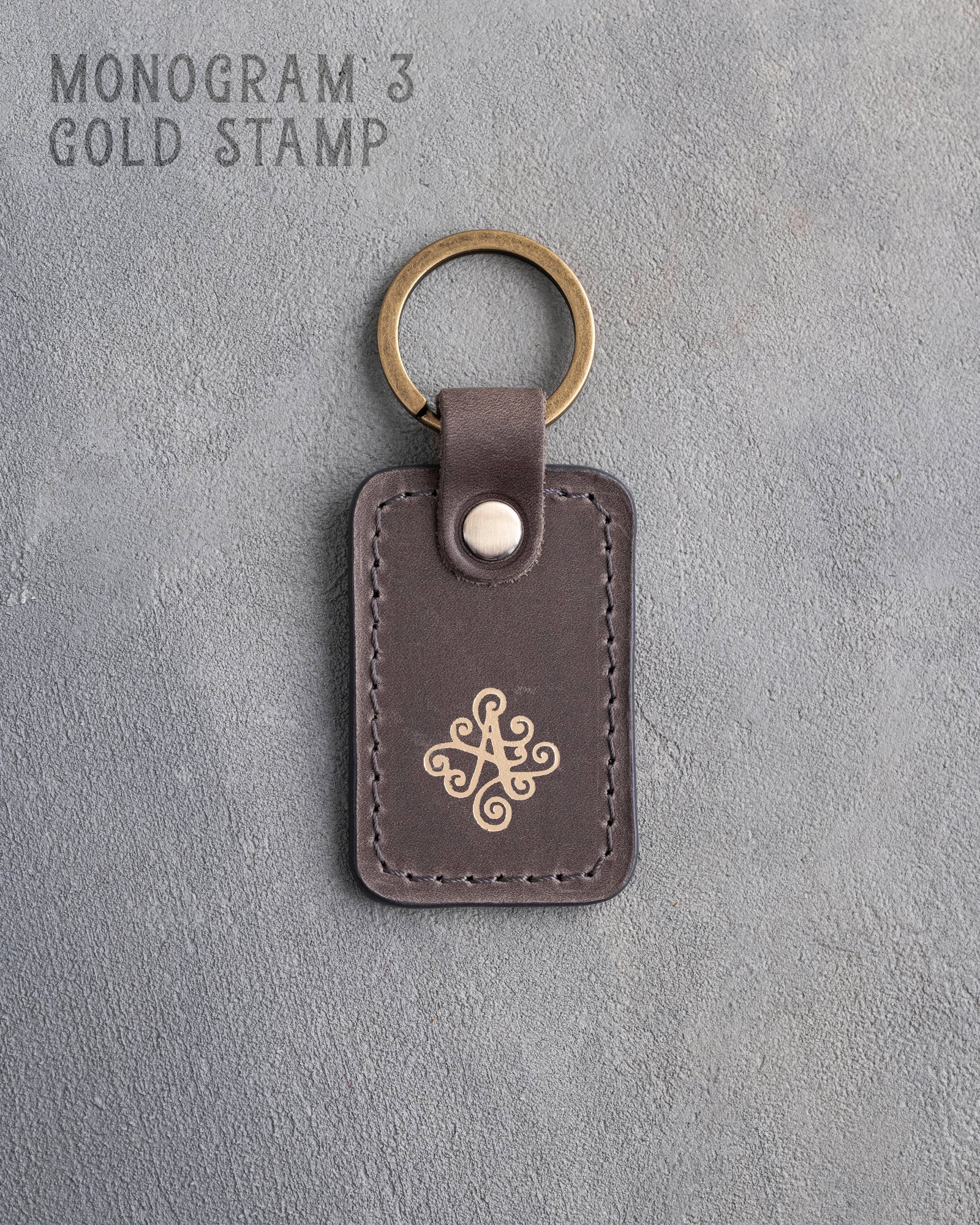 Personalized Leather Keychain in Country Gray Leather