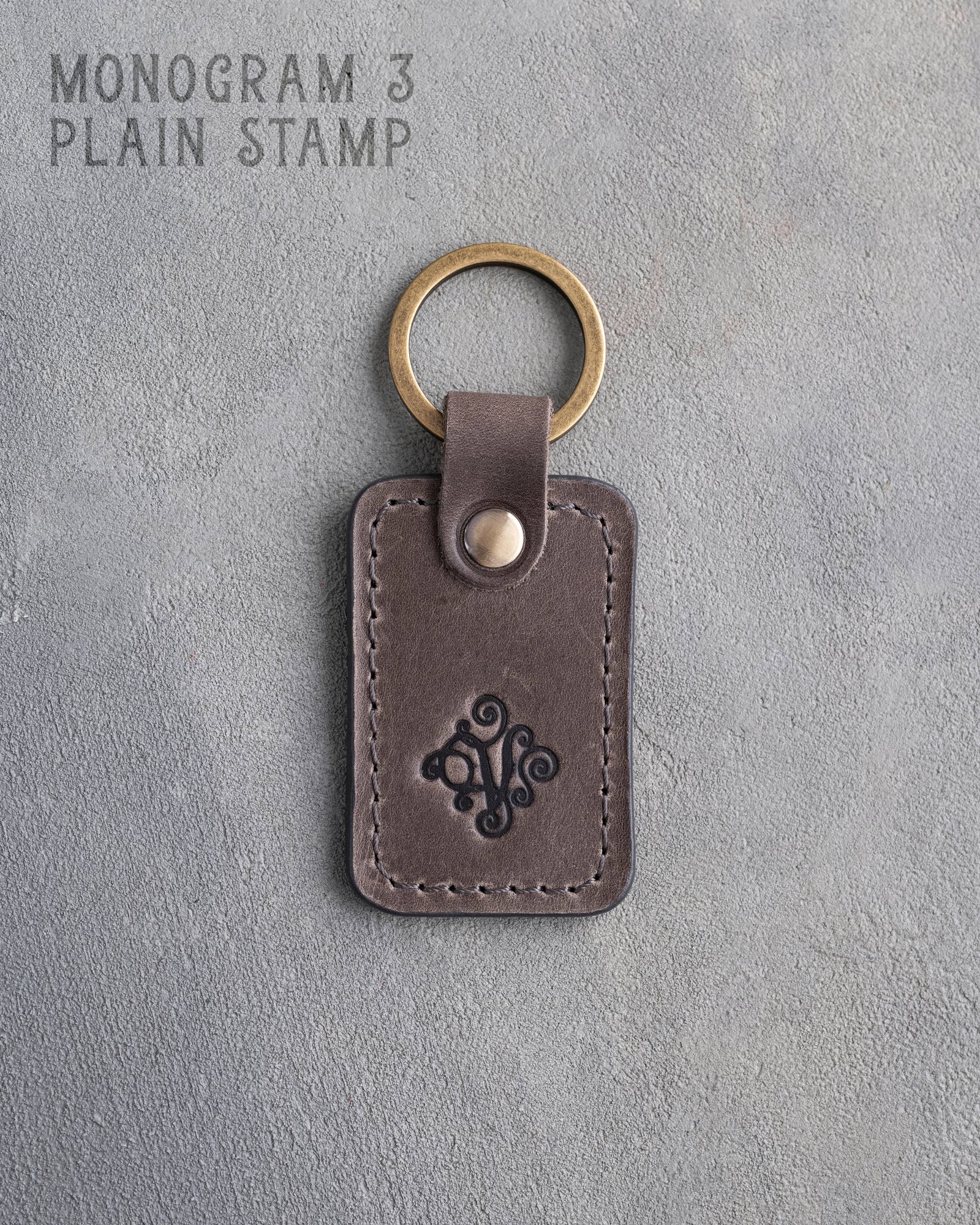 Personalized Leather Keychain in Country Gray Leather
