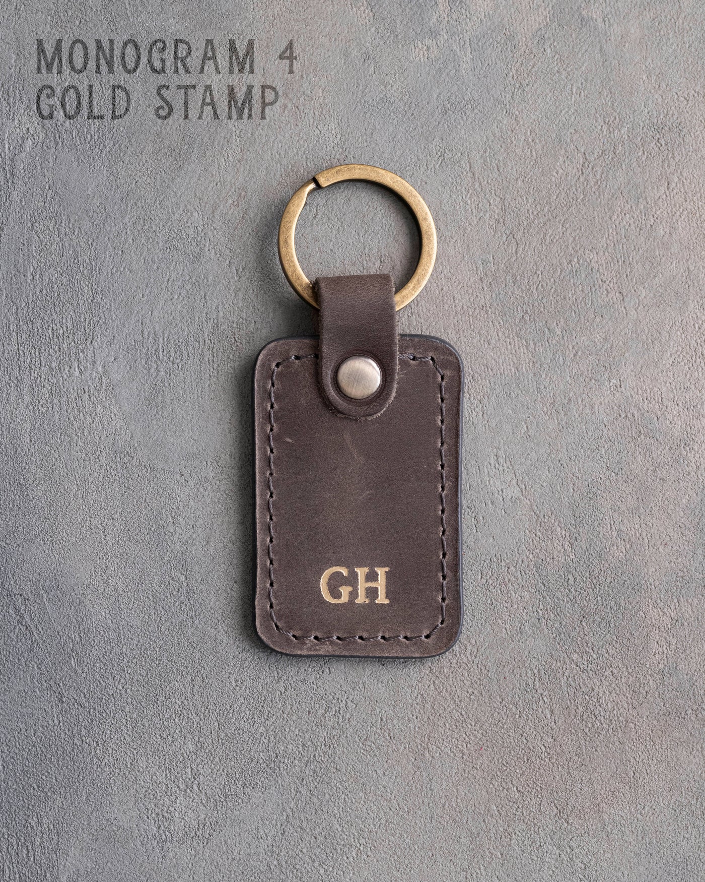 Personalized Leather Keychain in Country Gray Leather