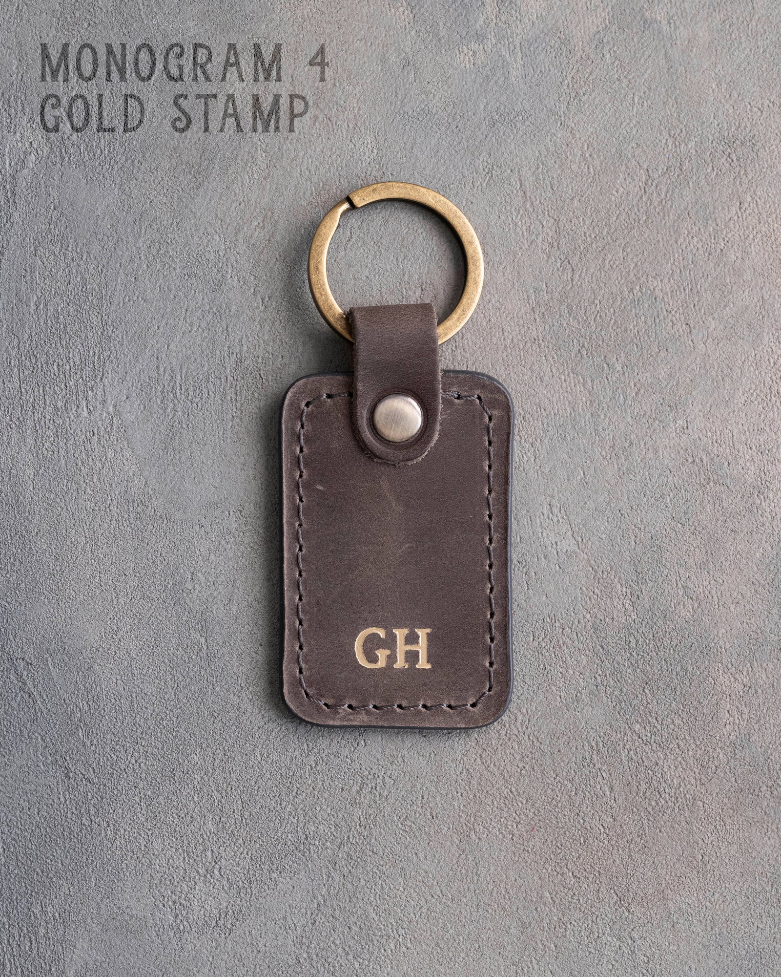Personalized Leather Keychain in Country Gray Leather