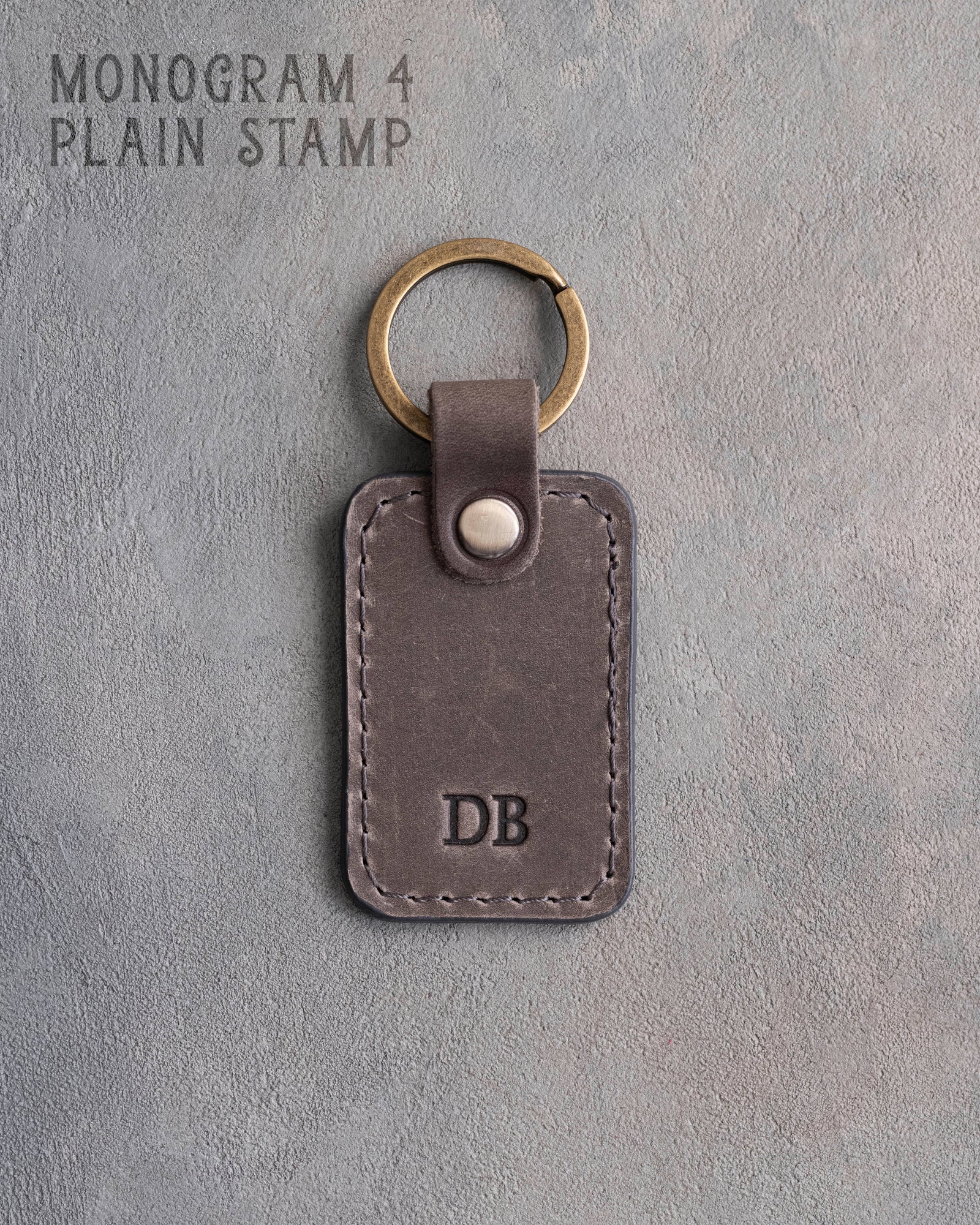 Personalized Leather Keychain in Country Gray Leather