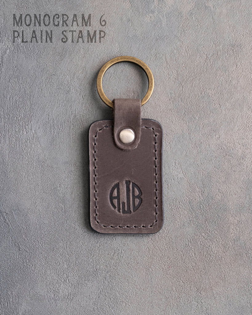 Personalized Leather Keychain in Country Gray Leather