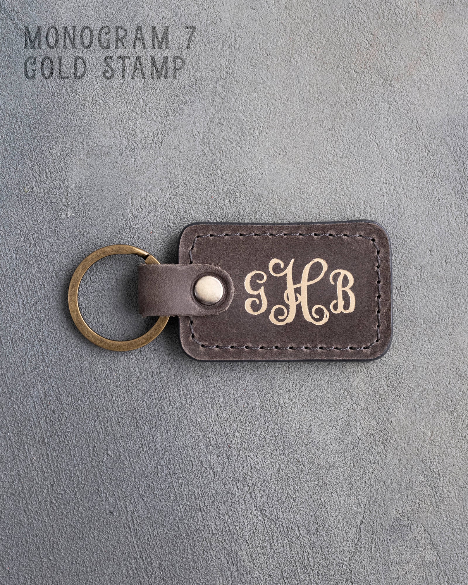 Personalized Leather Keychain in Country Gray Leather