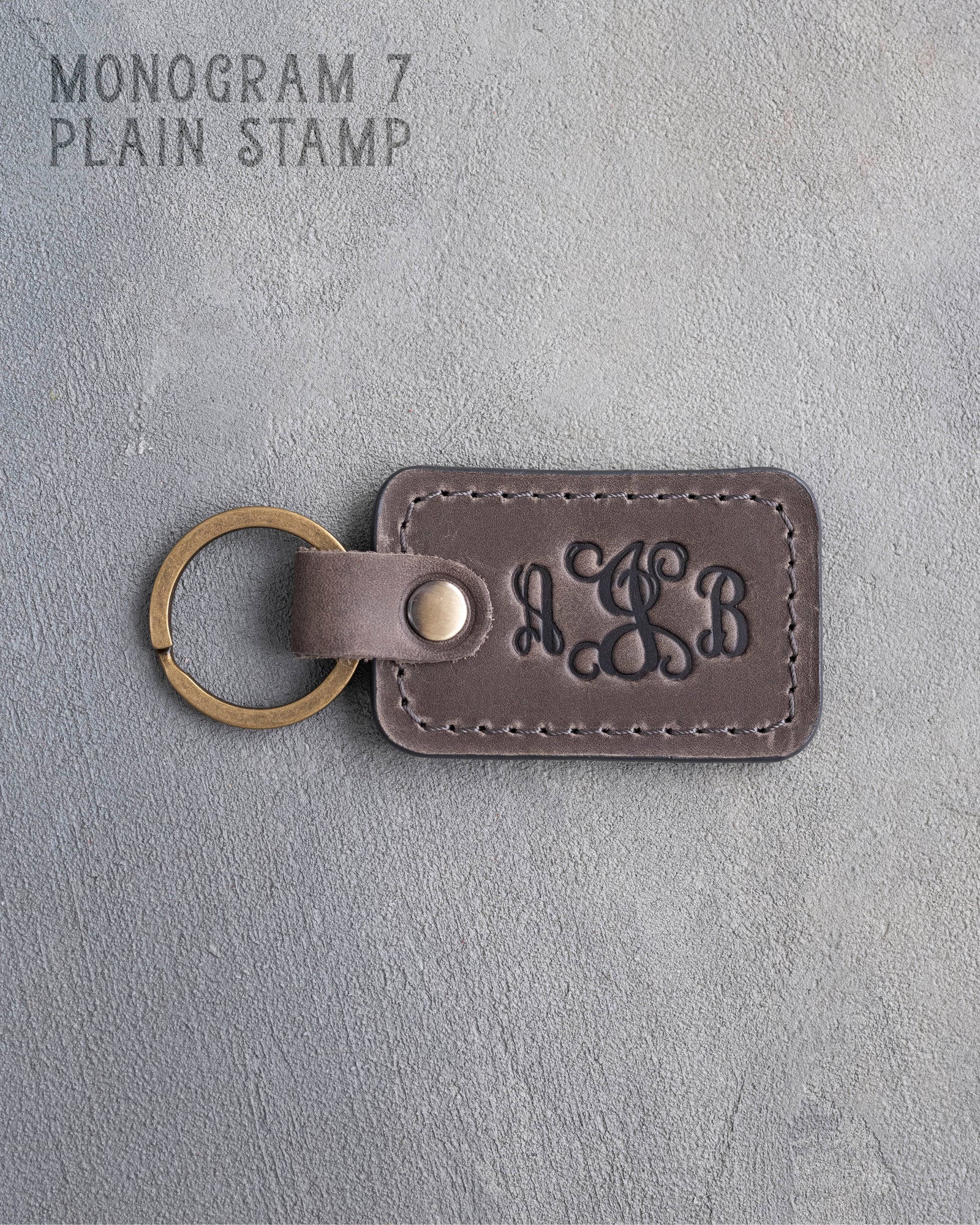 Personalized Leather Keychain in Country Gray Leather