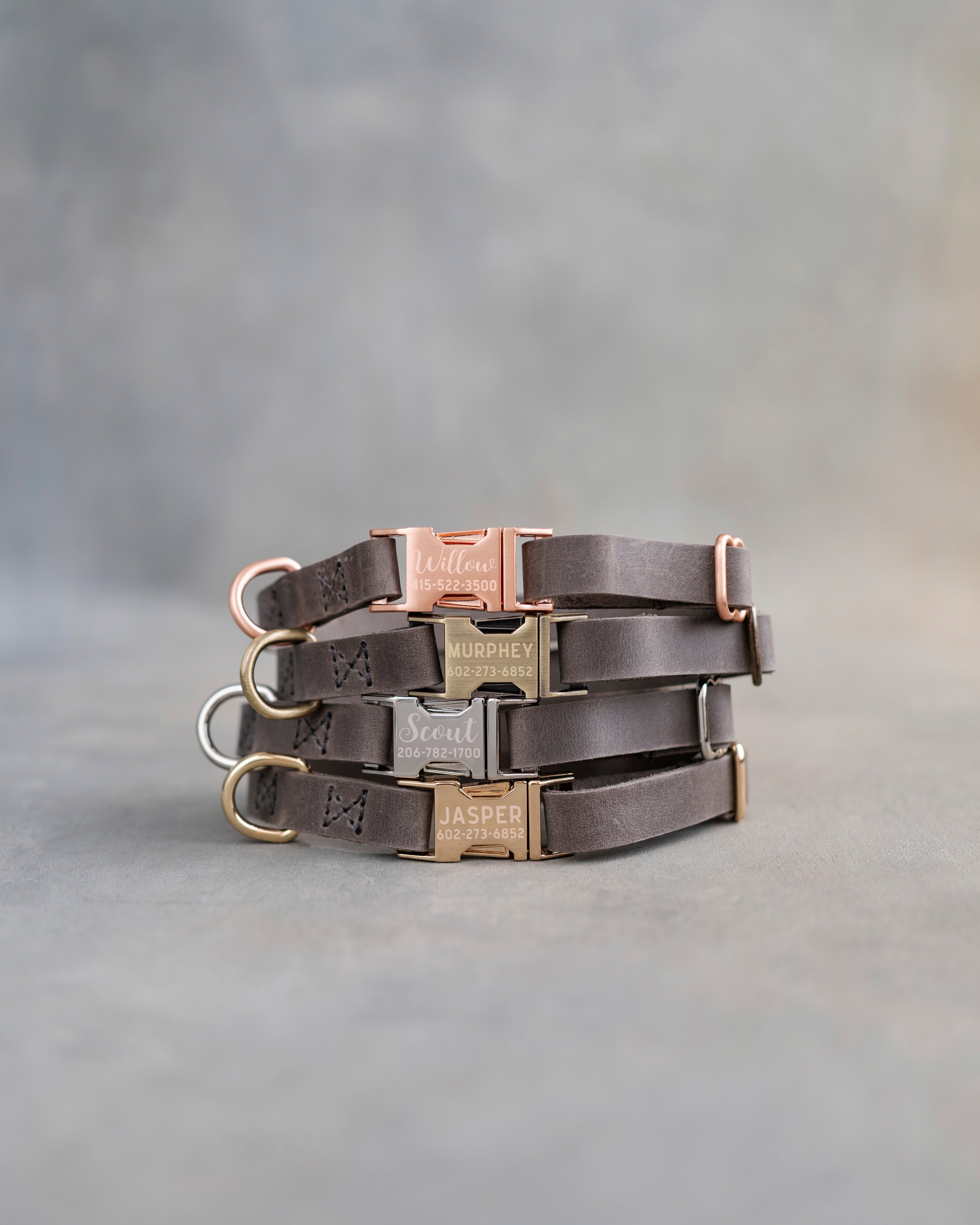 Dog Collar in Country Gray leather with fast release buckle