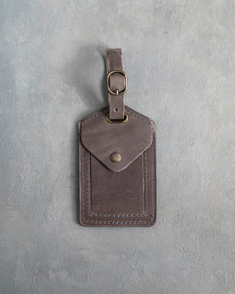 Country Gray Leather Luggage Tag Personalized