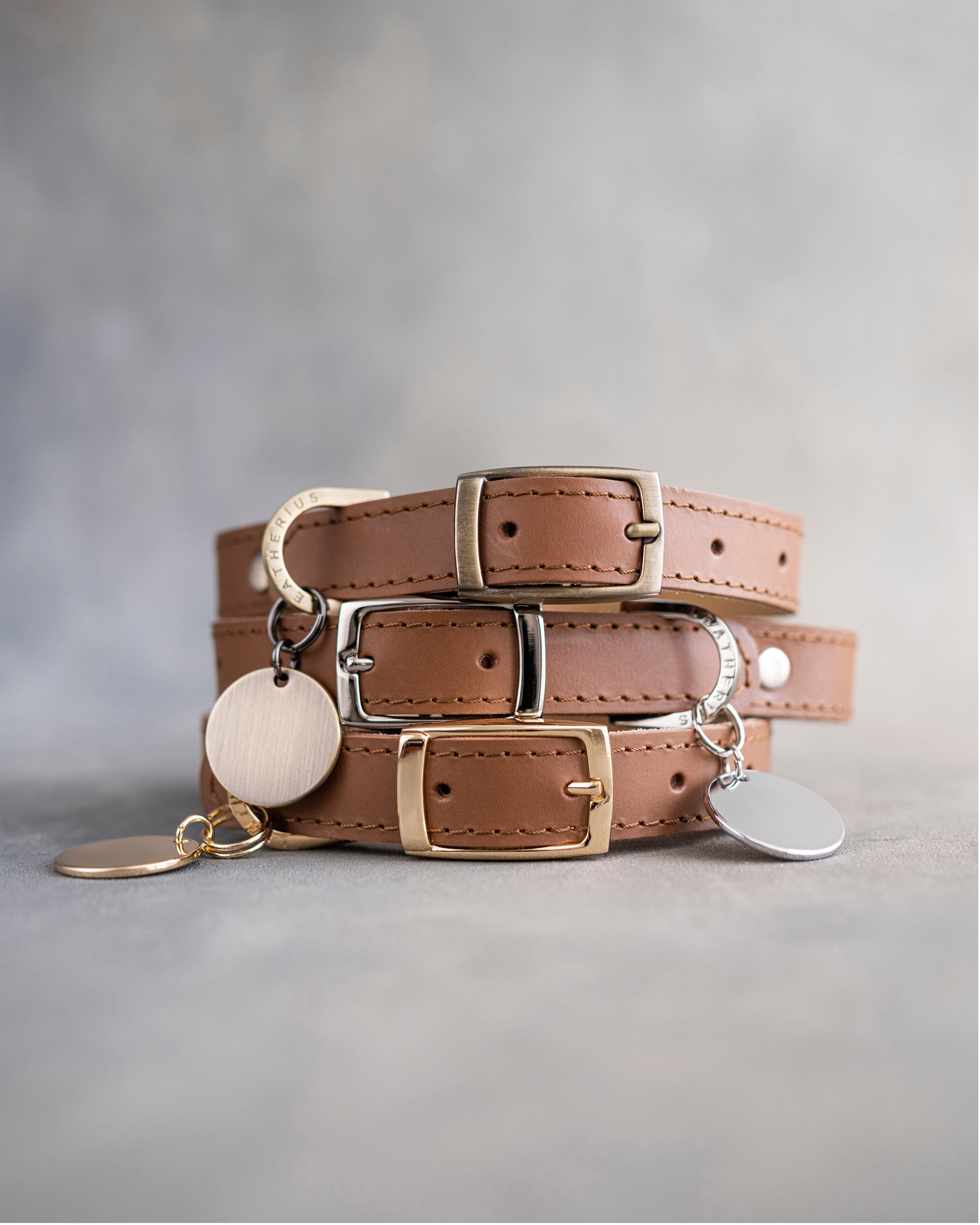 Dog Collar in Caramel leather with classy pin buckle