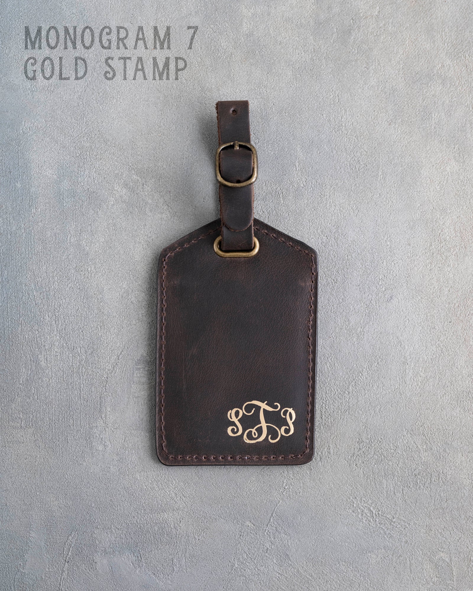 Dark Espresso Leather Luggage Tag Personalized