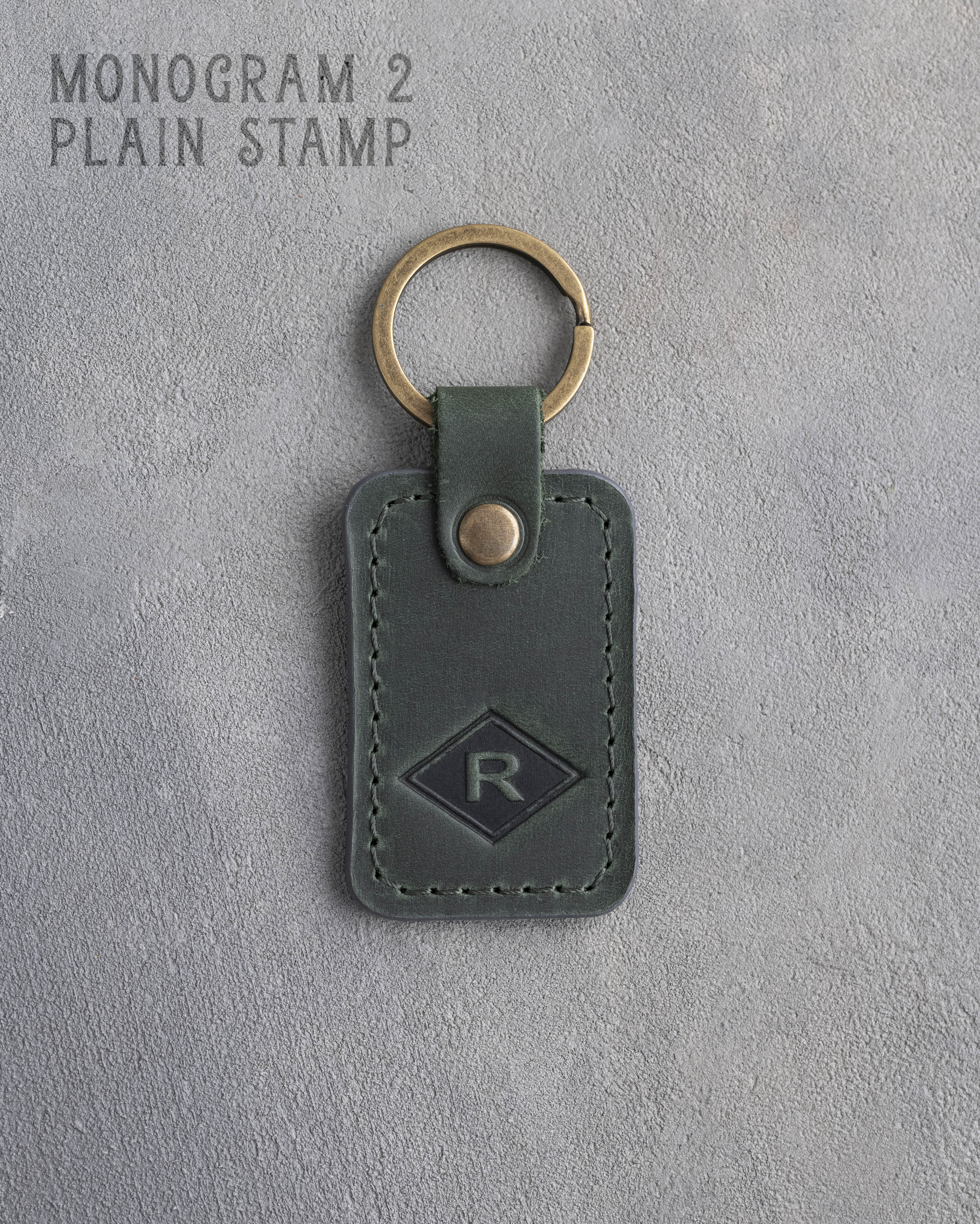 Personalized Leather Keychain in Forest Green Leather