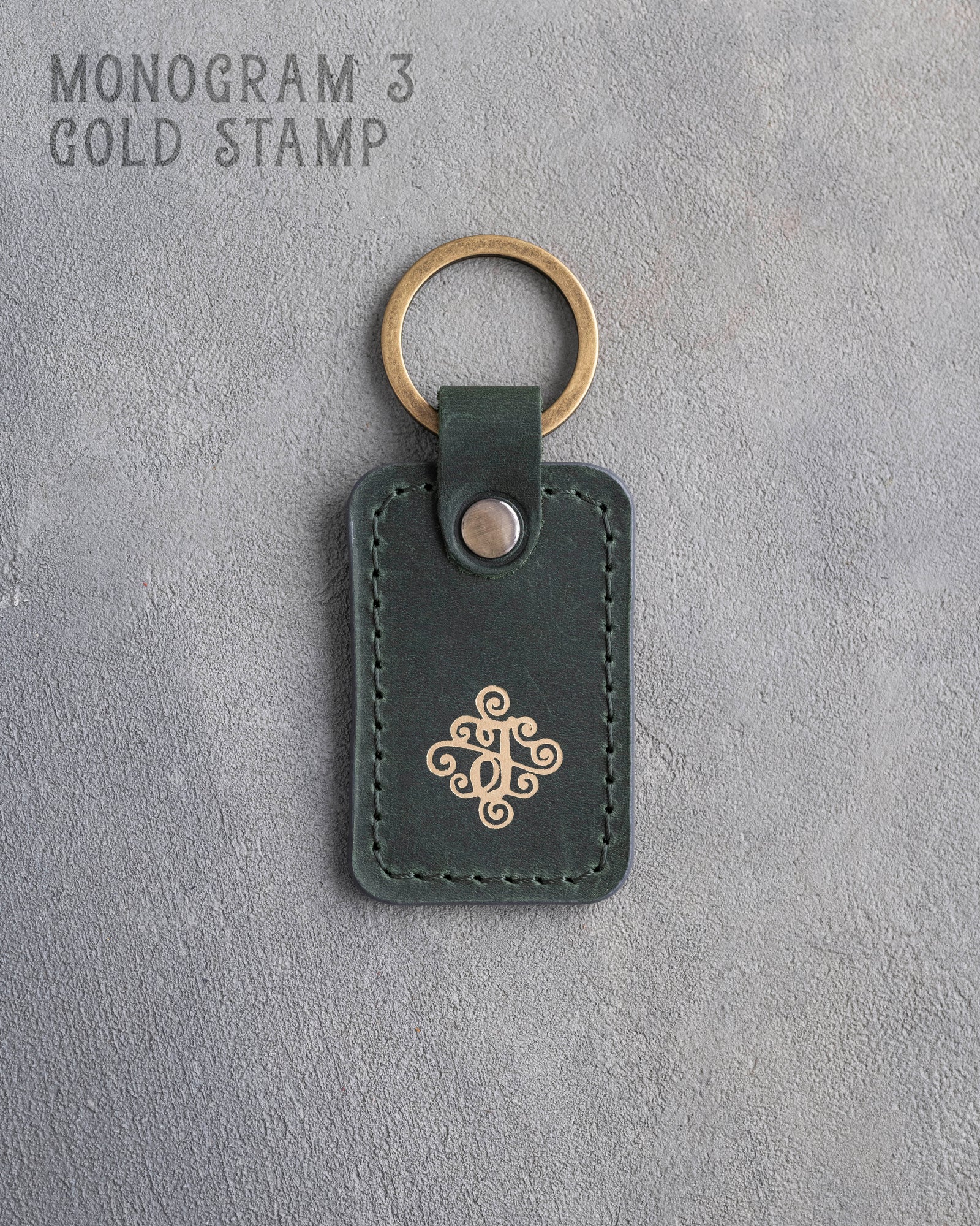 Personalized Leather Keychain in Forest Green Leather