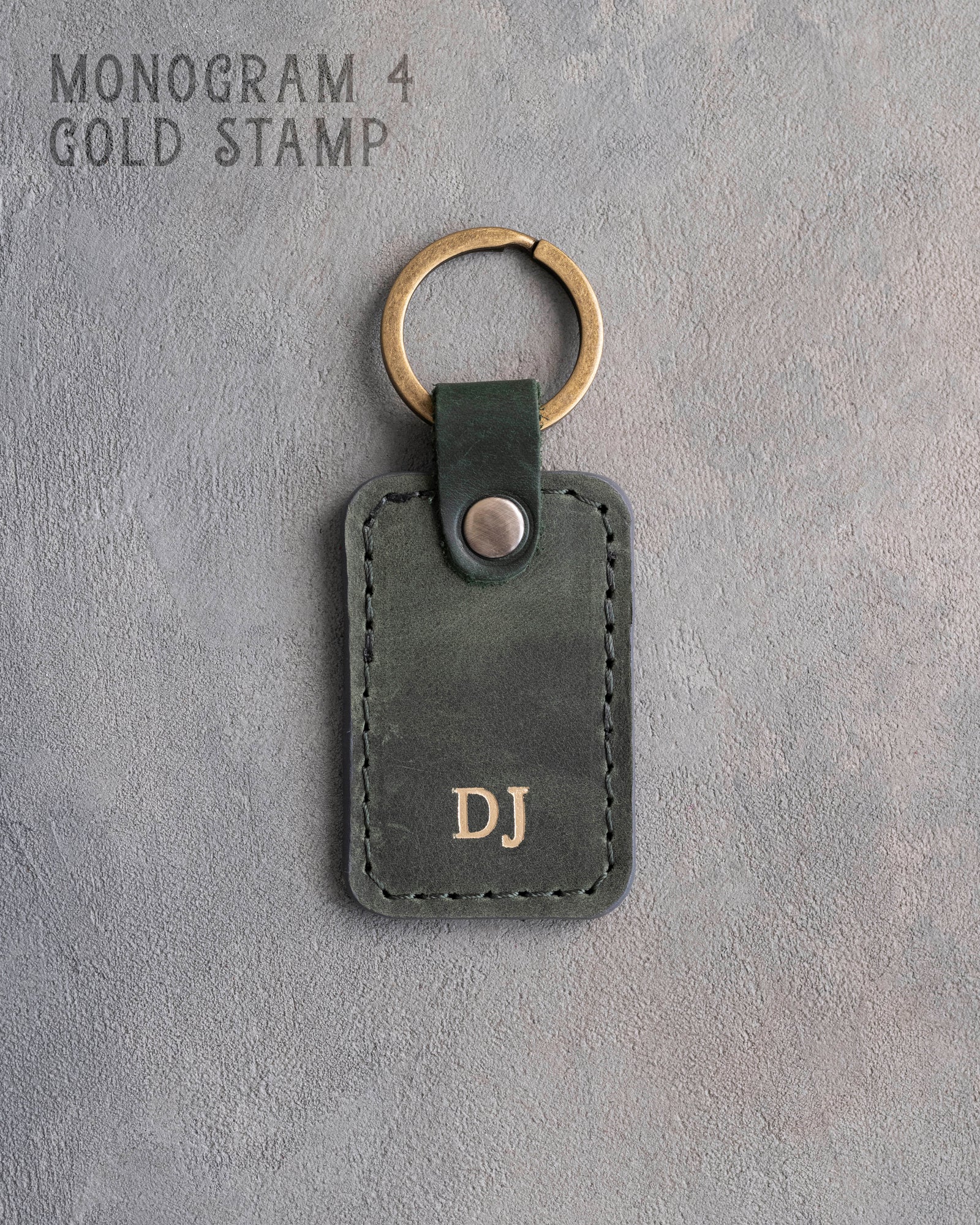 Personalized Leather Keychain in Forest Green Leather