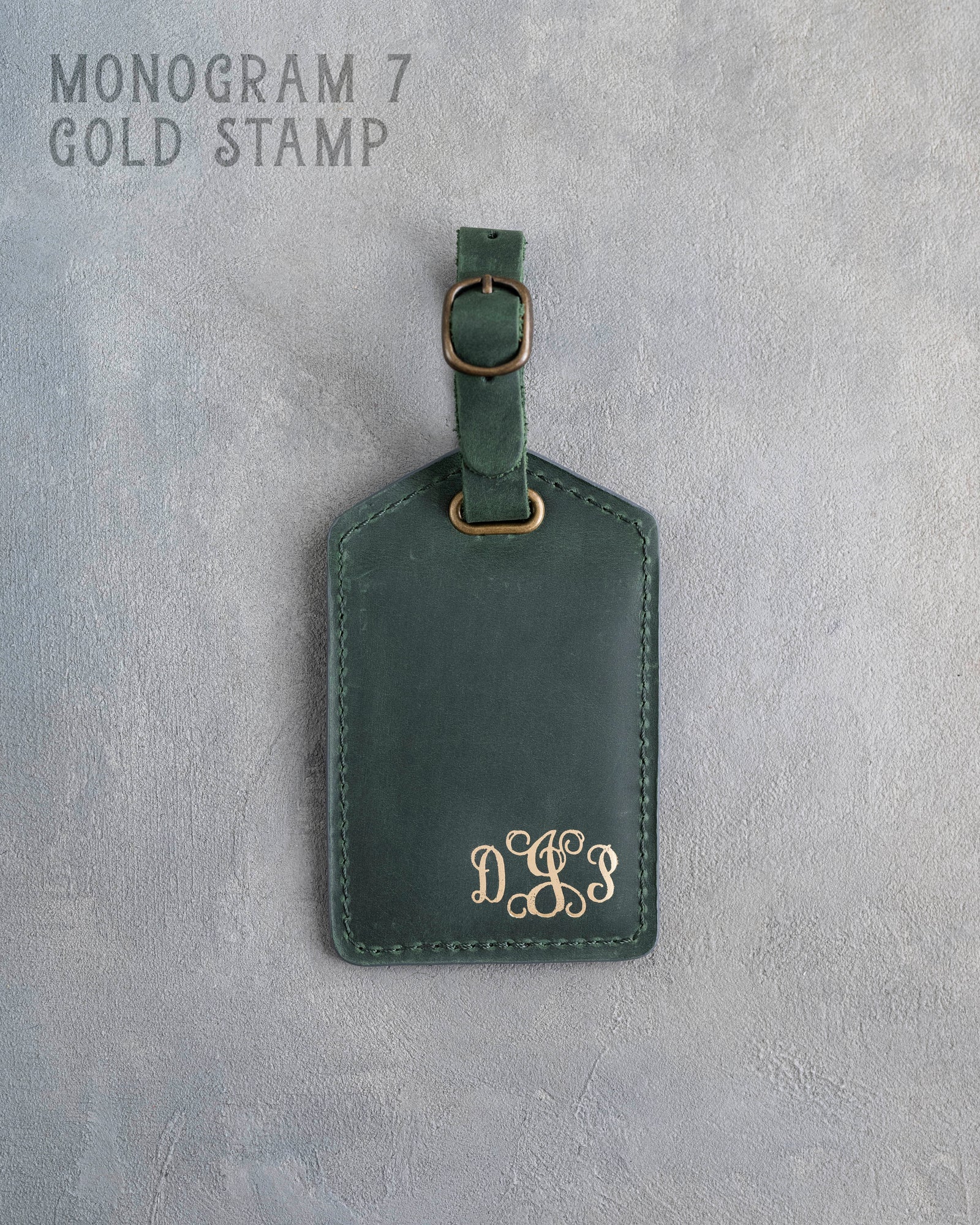 Forest Green Leather Luggage Tag Personalized, handcrafted to order