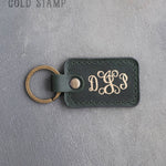 Personalized Leather Keychain in Forest Green Leather
