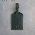 Forest Green Leather Luggage Tag Personalized with hand-finished detailing