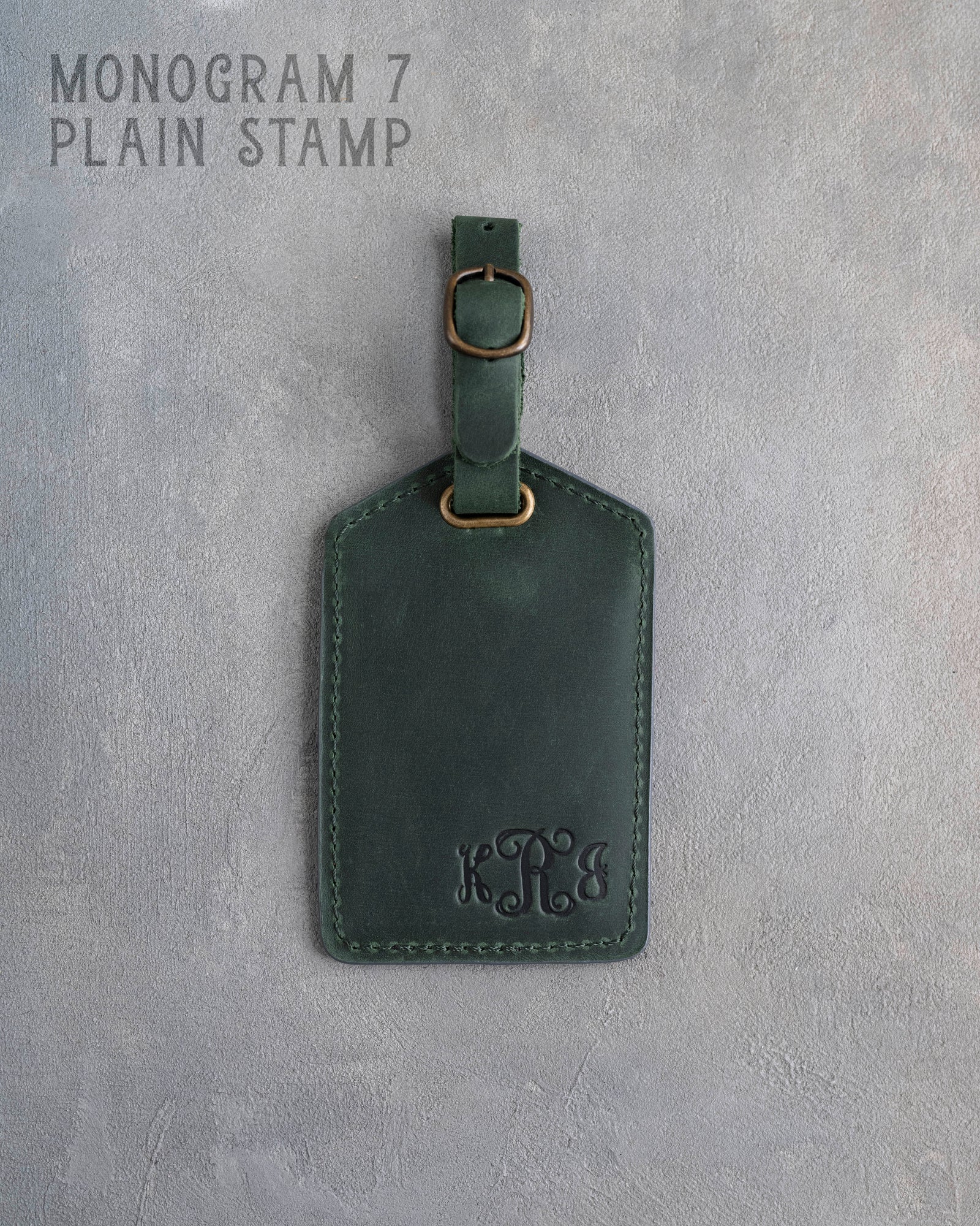 Forest Green Leather Luggage Tag Personalized with hand-finished detailing