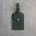 Forest Green Leather Luggage Tag Personalized finished by hand