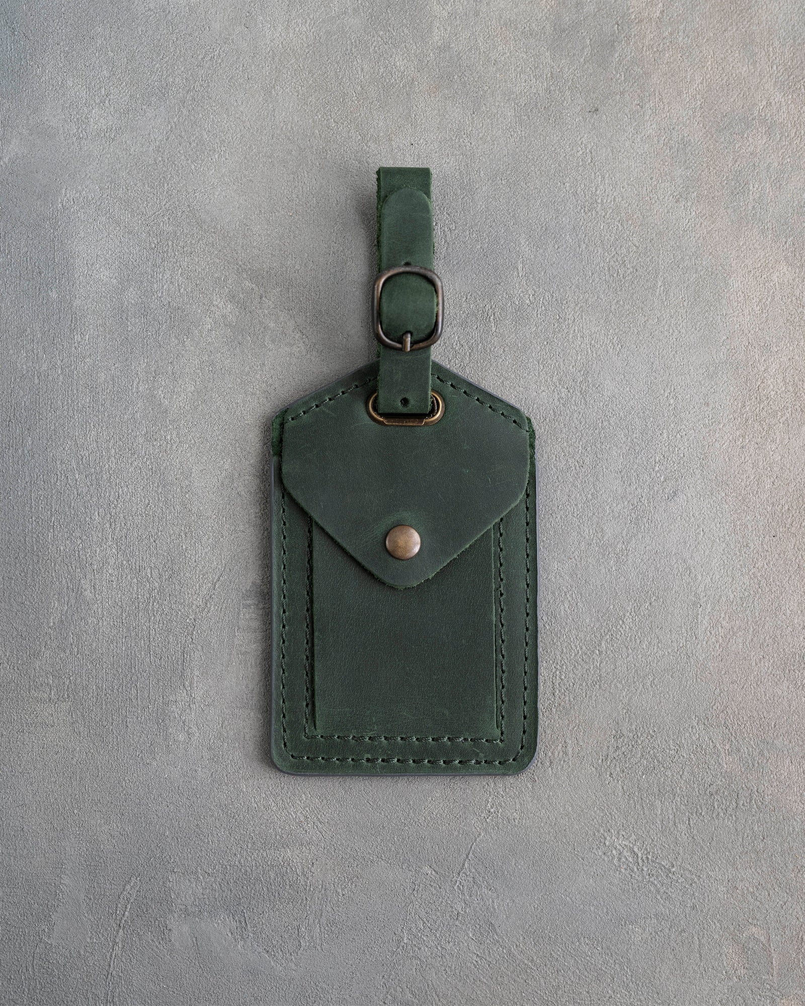 Forest Green Leather Luggage Tag Personalized finished by hand