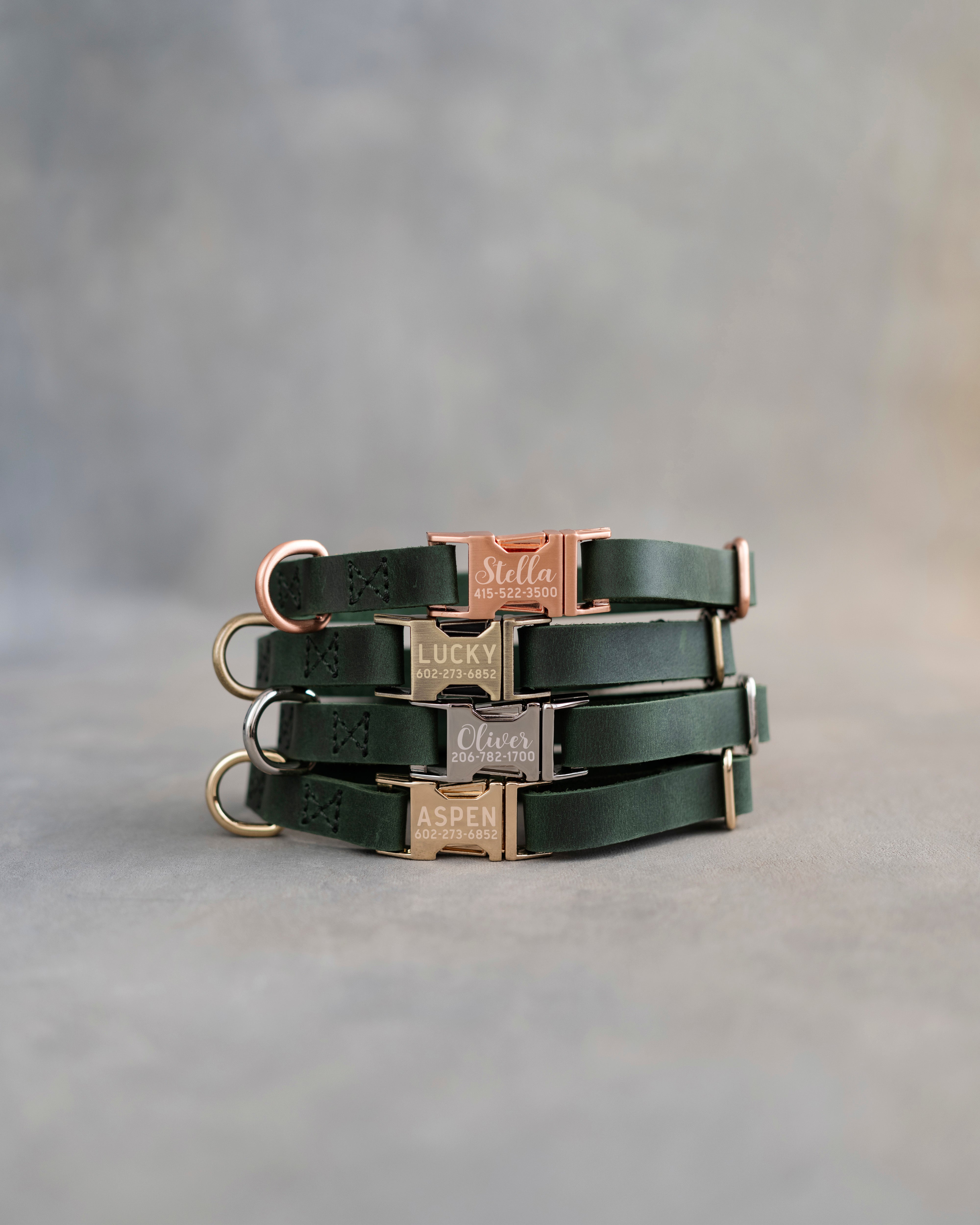 Dog Collar in Forest Green leather with fast release buckle