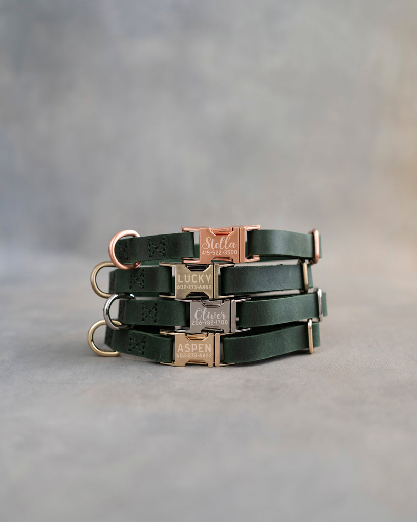 Dog Collar in Forest Green leather with fast release buckle