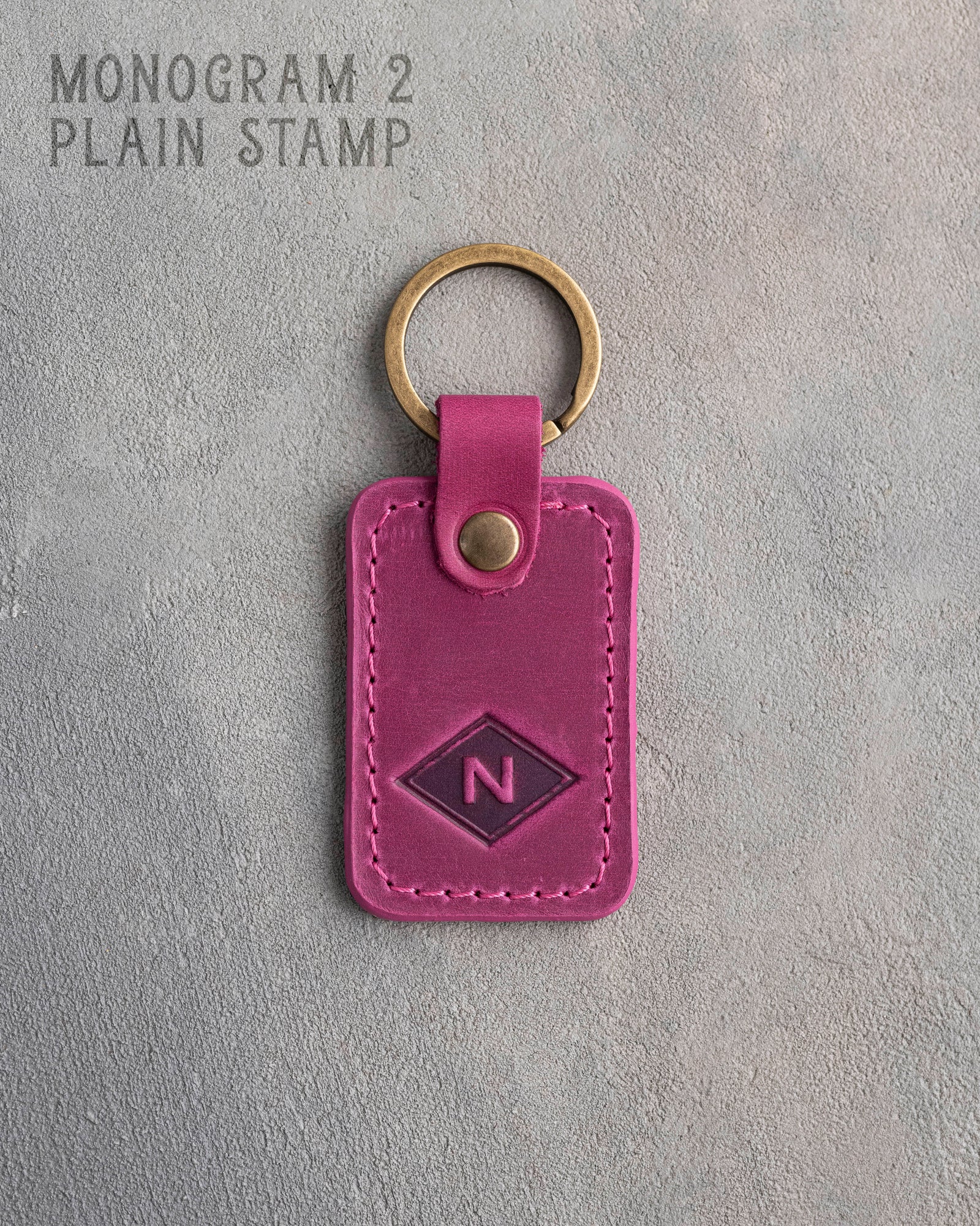 Personalized Leather Keychain in Fuchsia Leather