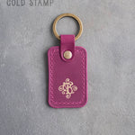 Personalized Leather Keychain in Fuchsia Leather