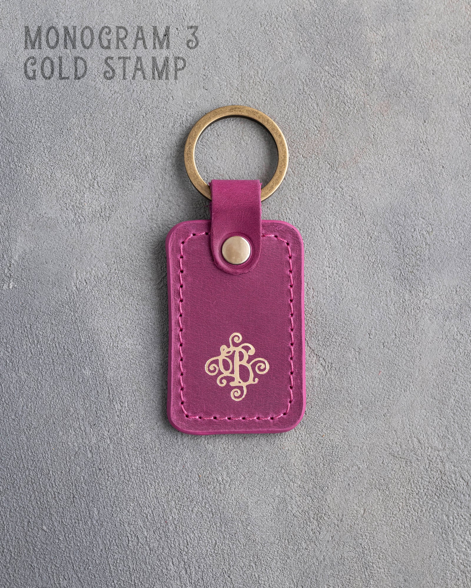 Personalized Leather Keychain in Fuchsia Leather