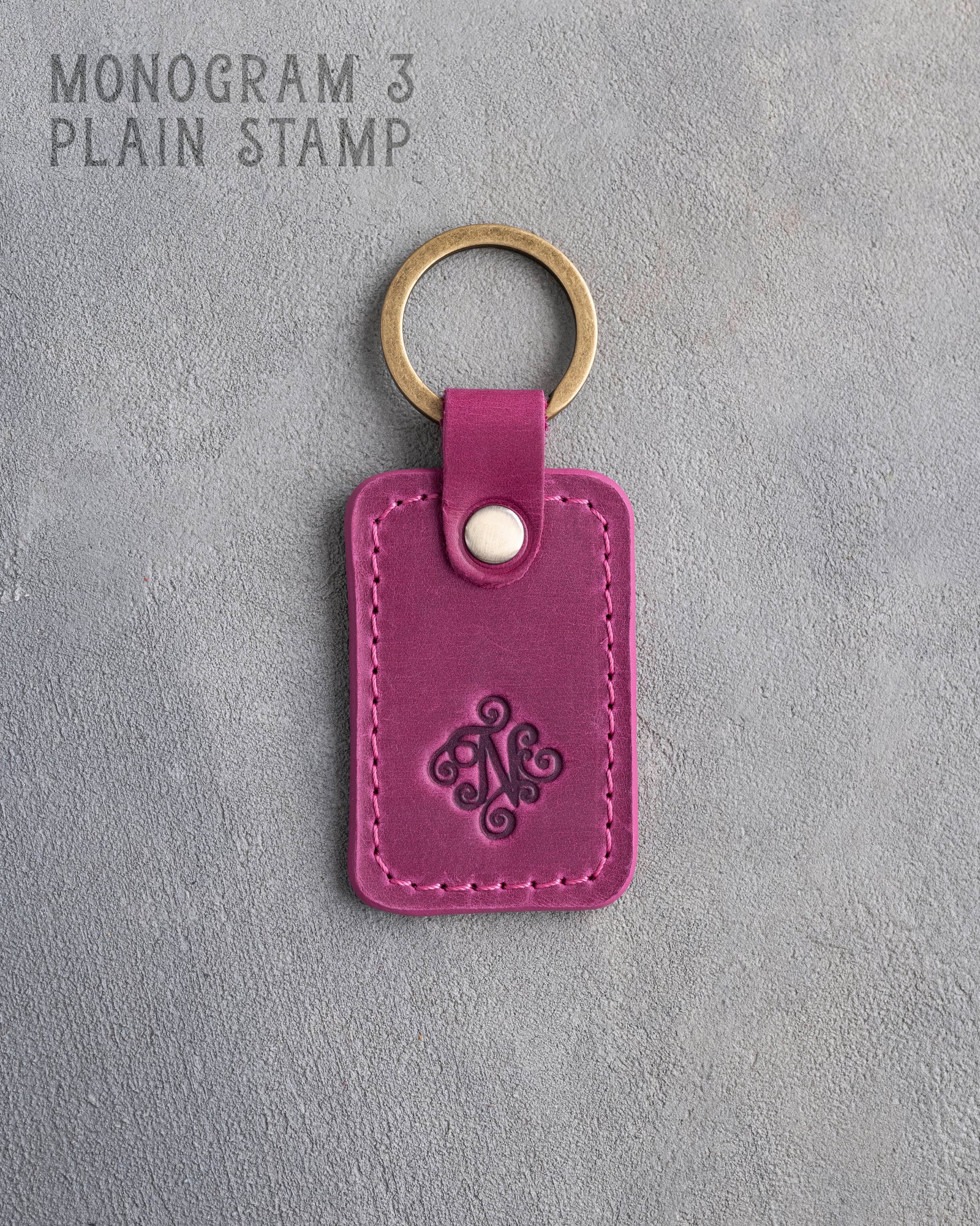 Personalized Leather Keychain in Fuchsia Leather