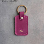 Personalized Leather Keychain in Fuchsia Leather