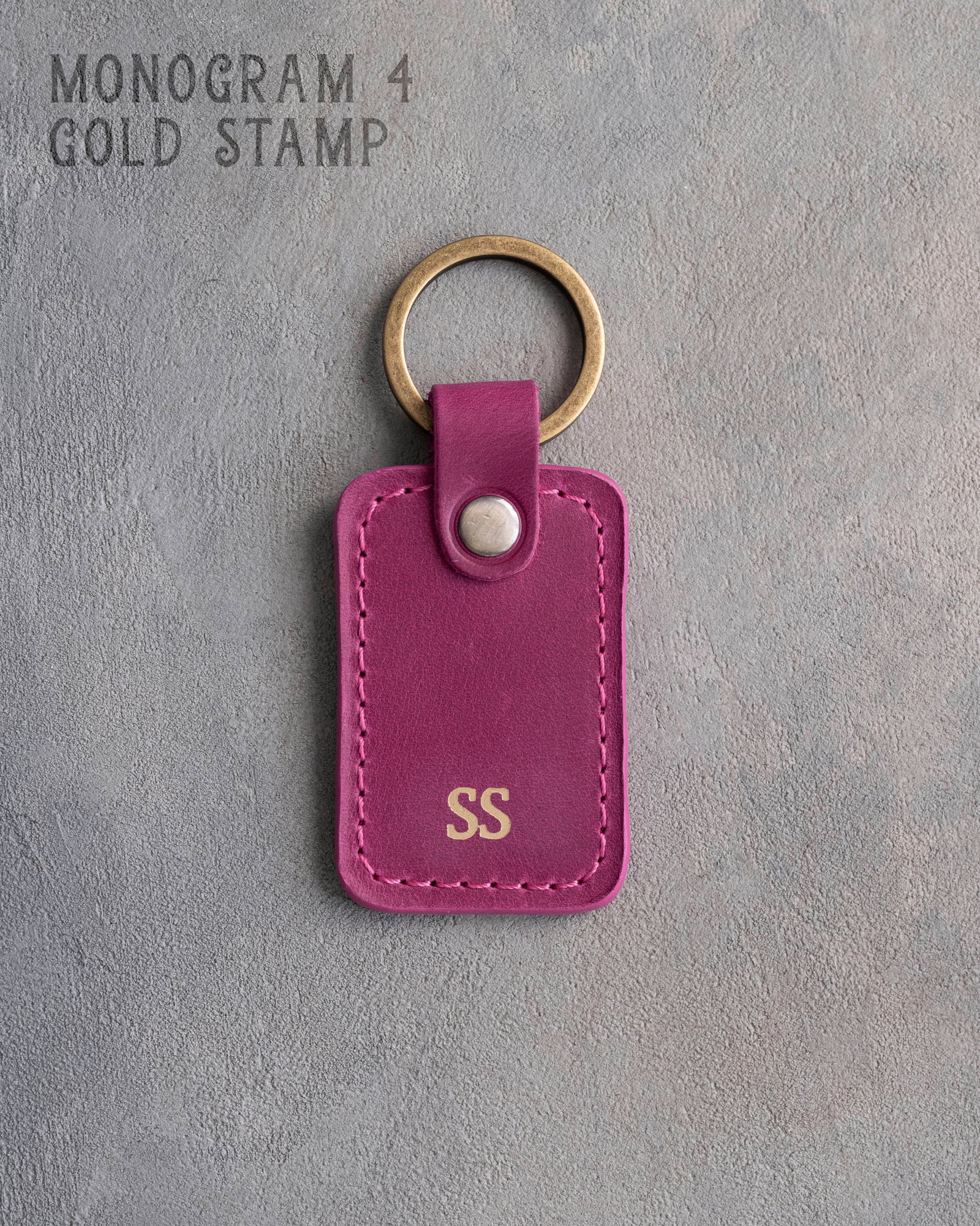 Personalized Leather Keychain in Fuchsia Leather