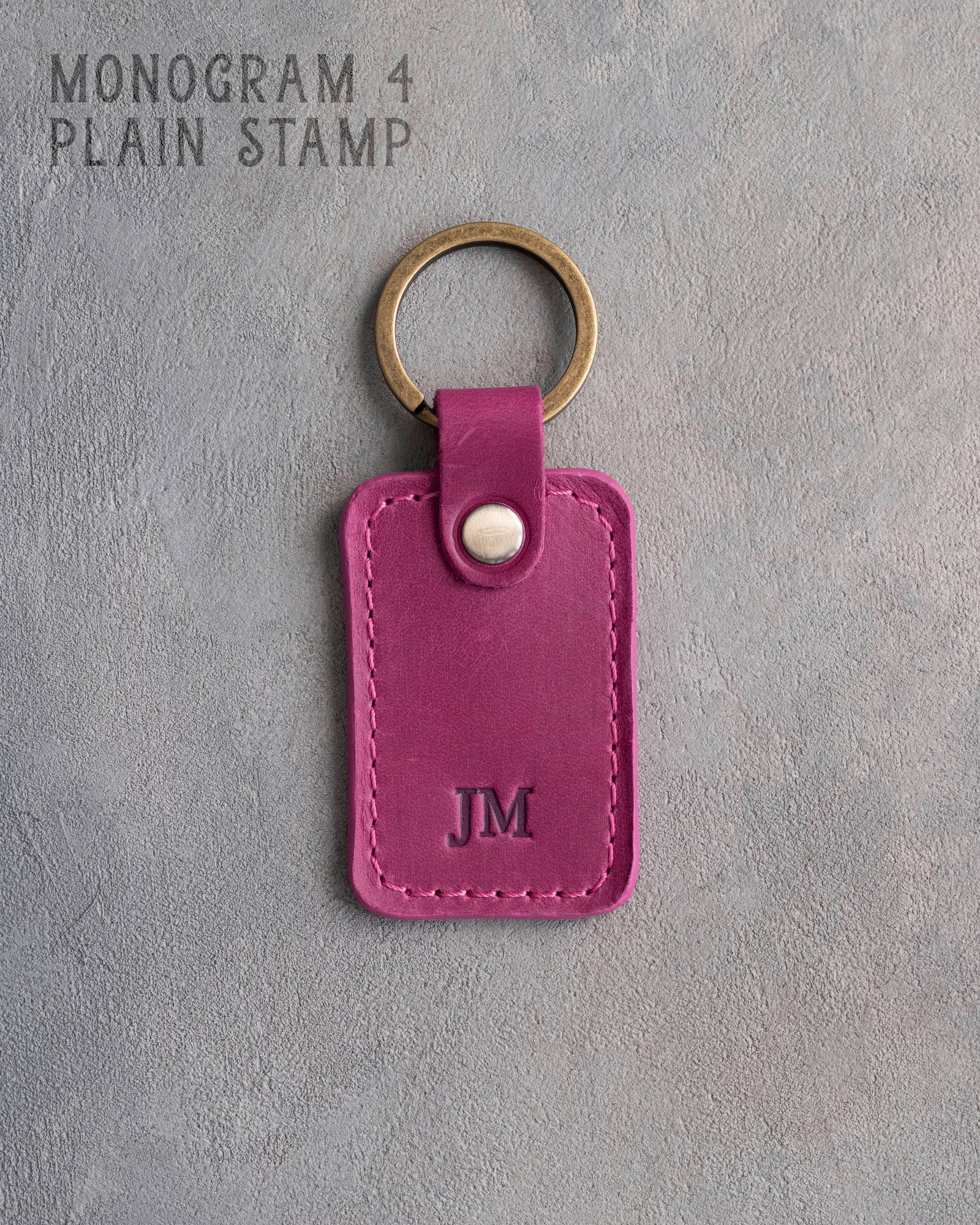 Personalized Leather Keychain in Fuchsia Leather