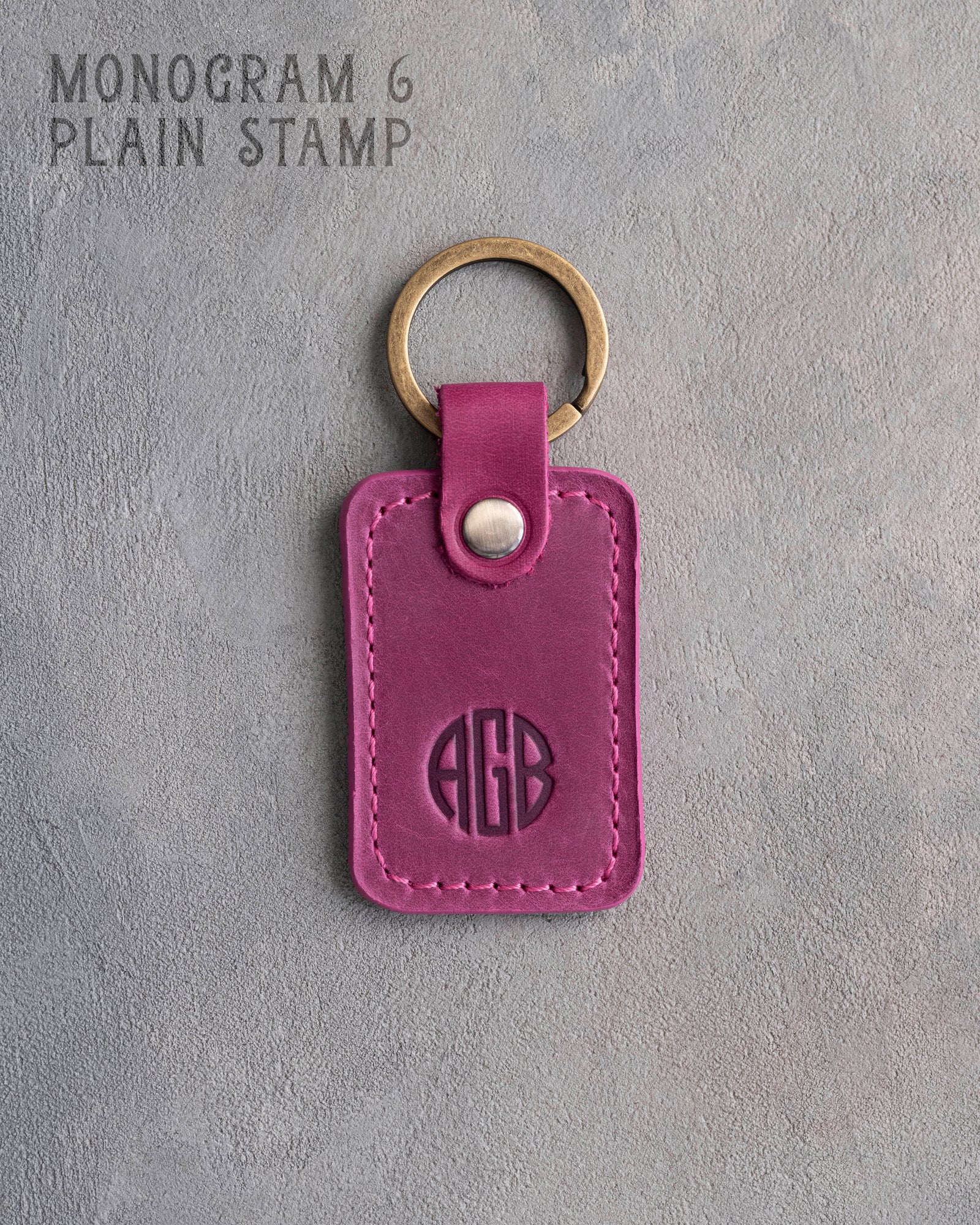 Personalized Leather Keychain in Fuchsia Leather